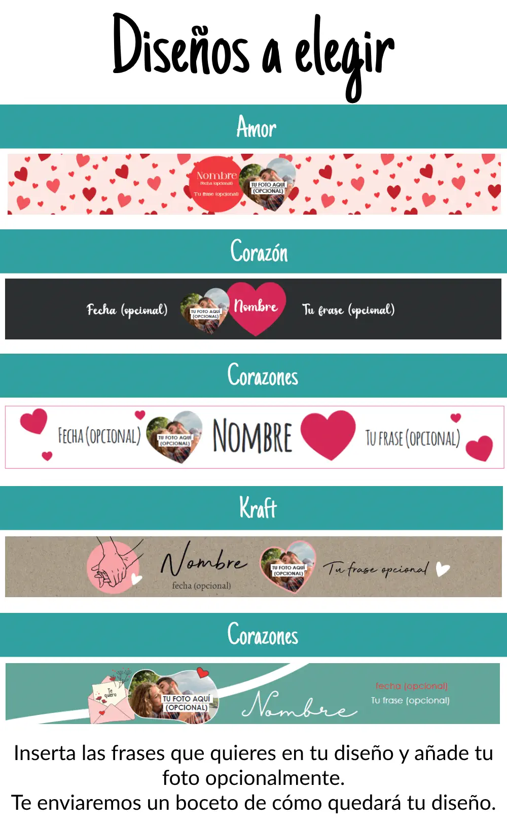 size chart diseños estrechos san valentín